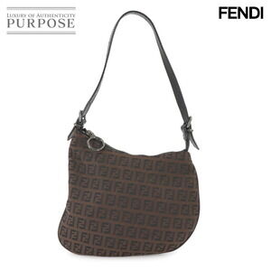 Fendi Zucchino Shoulder Bag Brown Black Canvas Leather